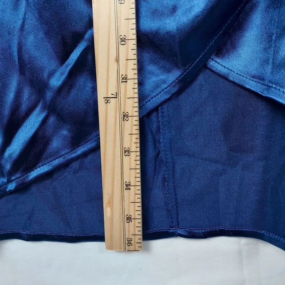 Yajedo Satin V-Neck Dress Size Medium Blue Party/Cocktail Long Sleeve New - Picture 6 of 7